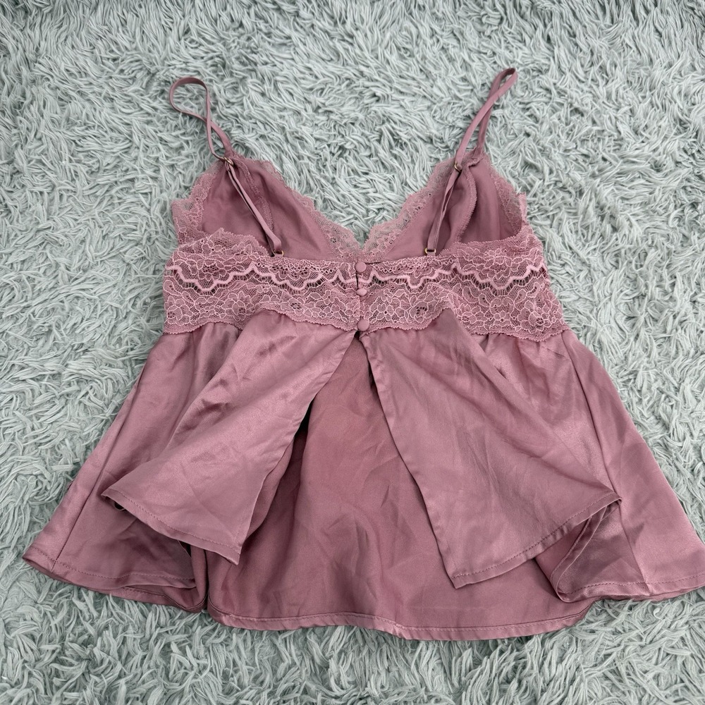 Victoria Secret Cami Top Pink Lace Trim Satin Adjustable Straps Open Back XS - Picture 9 of 9